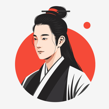 Japanese woman in kimono. Vector illustration in flat style.のイラスト素材