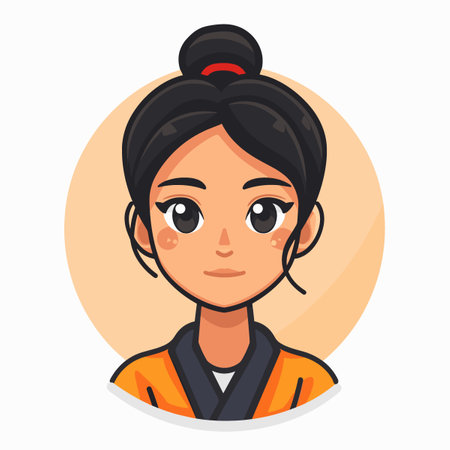 Asian woman portrait. Vector illustration in a flat style. Girl character.のイラスト素材