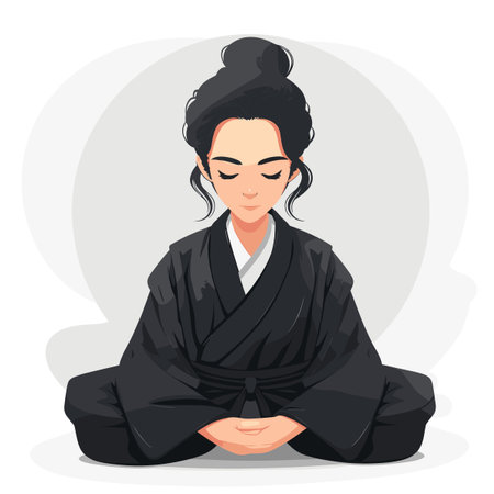 Japanese woman in a kimono meditating. Vector illustration.のイラスト素材