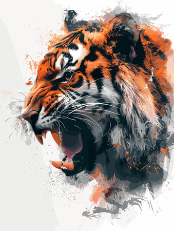 Tiger portrait in grunge style. Hand drawn vector illustration.のイラスト素材