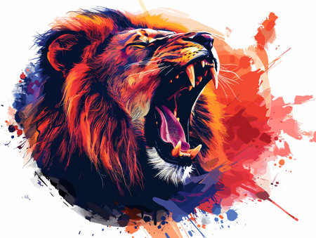 Lion head. Grunge watercolor background. Vector illustration.のイラスト素材