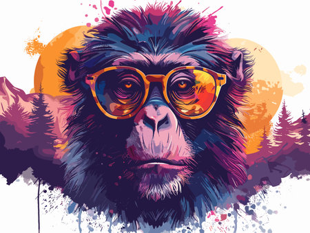 Monkey in sunglasses. Grunge style. Vector illustration.のイラスト素材