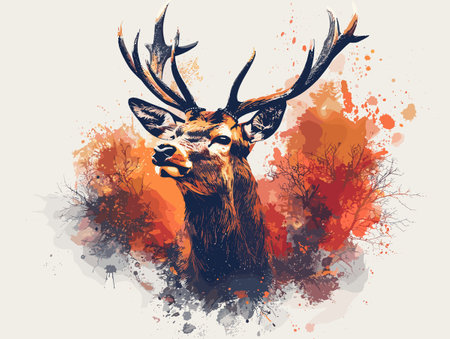 Deer with grunge splashes. Vector illustration for your designのイラスト素材