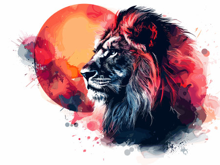 Lion. Hand drawn vector illustration. Grunge background.のイラスト素材