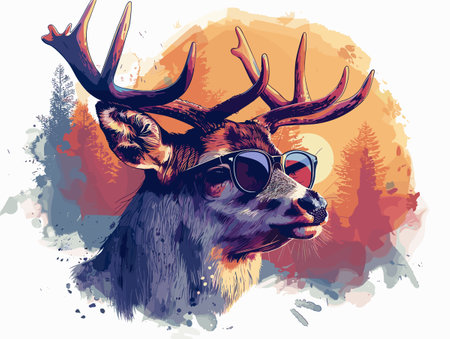 Deer portrait with sunglasses. Vector illustration of a wild animal.のイラスト素材