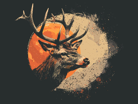 Deer head with big antlers on grunge background. Vector illustrationのイラスト素材