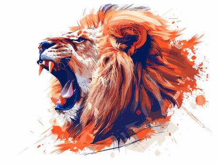 Lion head on a white background with splashes. Vector illustrationのイラスト素材