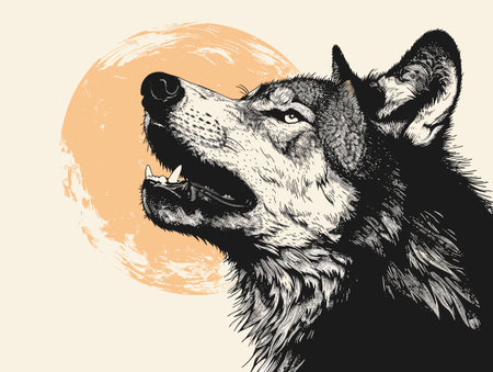 Wolf head. Hand drawn vector illustration in vintage engraving style.のイラスト素材