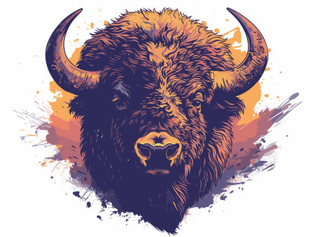 Bison head with grunge ink splashes. Vector illustration.のイラスト素材
