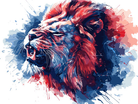 lion head in grunge watercolor style. vector illustration.のイラスト素材