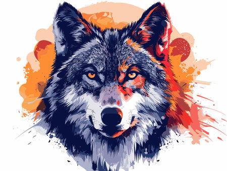 Wolf head with colorful splashes and blots. Vector illustration.のイラスト素材