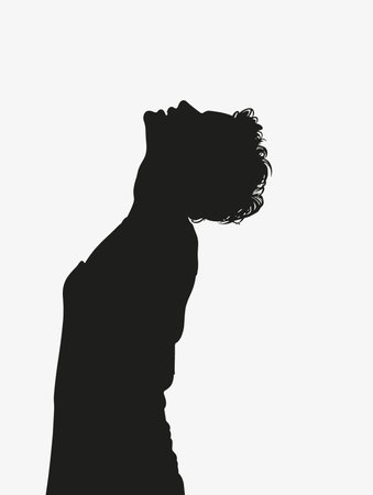 Man is standing with his head tilted to the side. He is wearing a black shirt and he is smilingのイラスト素材