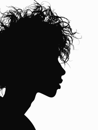 Silhouette of a beautiful girl with curly hair on a white backgroundのイラスト素材