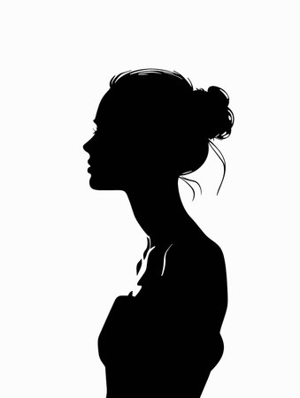 Black and White Silhouette of Beautiful Woman Vector Illustration.のイラスト素材