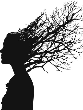 Silhouette of a woman with a tree on her head.のイラスト素材
