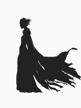 Silhouette of a woman in a long dress. Vector illustrationのイラスト素材