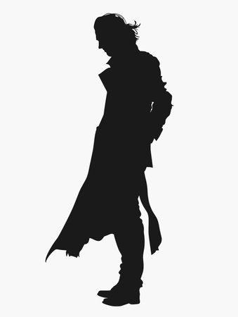 Silhouette of a girl in a coat on a white backgroundのイラスト素材