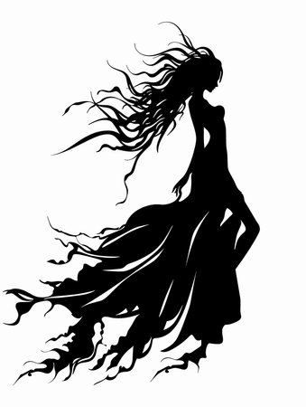 Silhouette of a beautiful girl with flying hair. Vector illustration.のイラスト素材