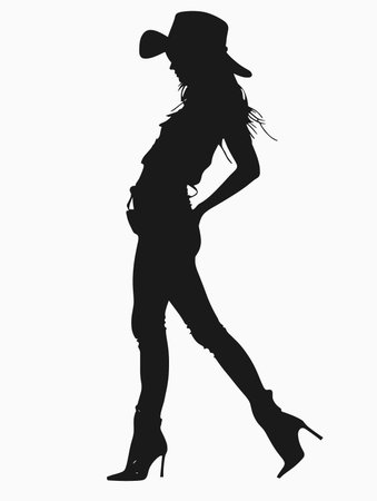 silhouette of a girl in a hat on a white backgroundのイラスト素材