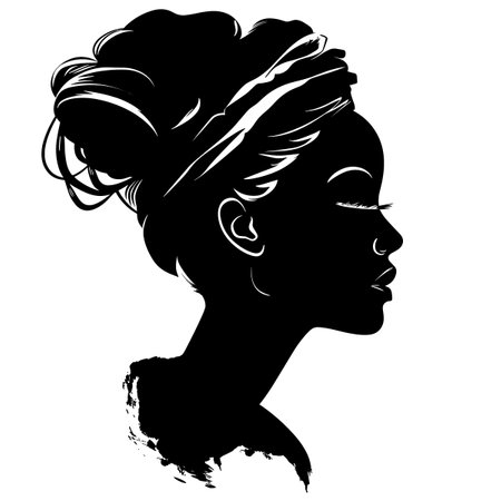 Beautiful woman face. Vector illustration. Black silhouette on white background.のイラスト素材