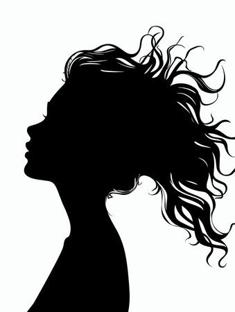Black and White Silhouette of Beautiful Woman Vector Illustration.のイラスト素材