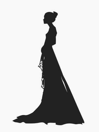 Silhouette of a beautiful woman in a long black dress.のイラスト素材