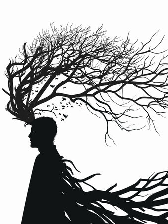Silhouette of a man with a tree on his head.のイラスト素材