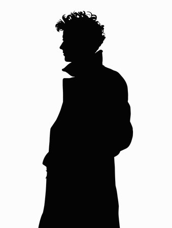 silhouette of a man with curly hair on a white backgroundのイラスト素材