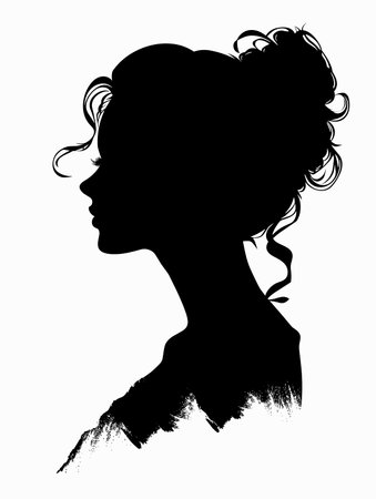 Black and White Silhouette of Beautiful Woman Vector Illustration.のイラスト素材