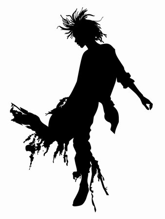 Halloween witch silhouette vector illustration isolated on white background. Scary zombie girl.のイラスト素材