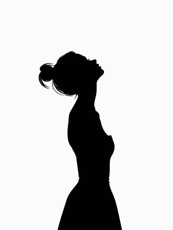 Black and White Silhouette of Beautiful Woman Vector Illustration.のイラスト素材