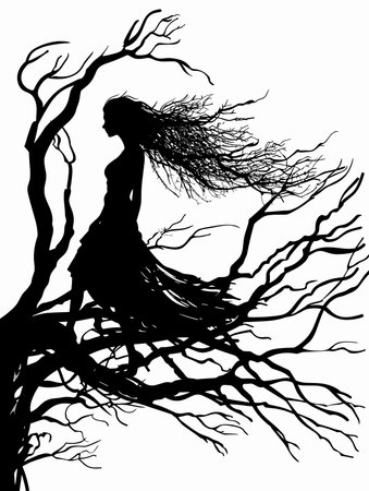 Silhouette of a beautiful girl on a background of a treeのイラスト素材