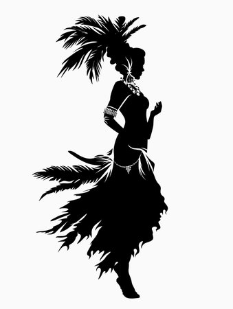 silhouette of a beautiful woman in a costume of brazilian dancerのイラスト素材
