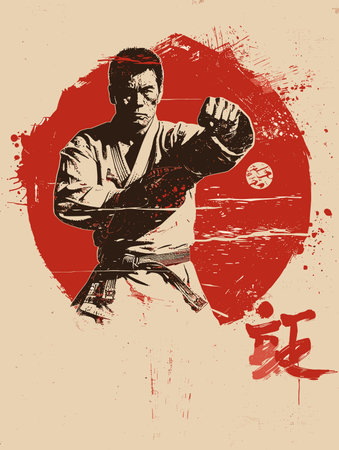 Karate illustration. Vector illustration of a karate man in kimono.のイラスト素材