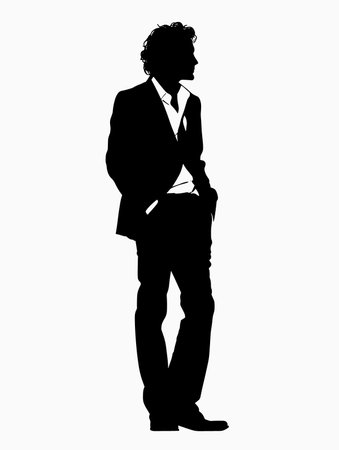 Vector silhouette of a man in a suit on a white background.のイラスト素材