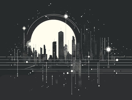 Abstract background with city and moon. Vector illustration for your design.のイラスト素材