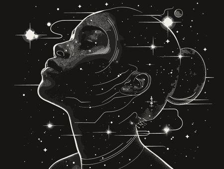 Astronaut in space. Black and white illustration. Vector.のイラスト素材
