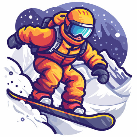 Cartoon of a man snowboarding down a hill. Vector illustration for your design.のイラスト素材