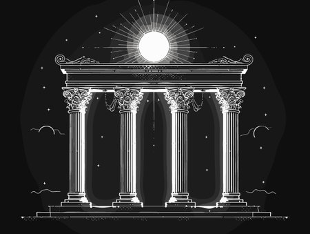 Antique greek temple on a black background. Vector illustration.のイラスト素材