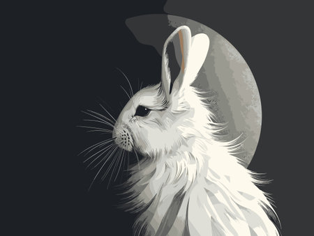White rabbit on the background of the full moon. Vector illustration.のイラスト素材