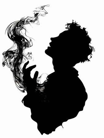Vector silhouette of a girl on a white background. The concept of smoking.のイラスト素材