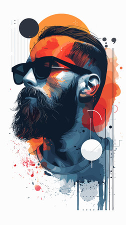 Hipster man with beard and sunglasses. Grunge vector illustration.のイラスト素材