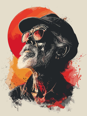 Vector illustration of a monkey in a hat and sunglasses. Grunge style.のイラスト素材