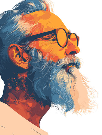 Man with a beard and sunglasses is the main subject of the image. The sunglasses are positioned above his nose, and his hair is styled in a way that makes him look cool and confidentのイラスト素材