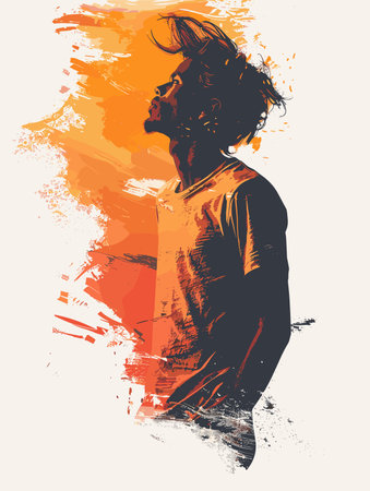 A man in profile in an orange t-shirt. Stylish Vector Illustration.のイラスト素材