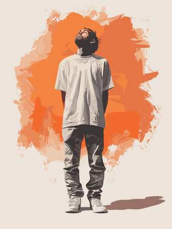 Stylish hipster man. Grunge background. Vector illustration.のイラスト素材