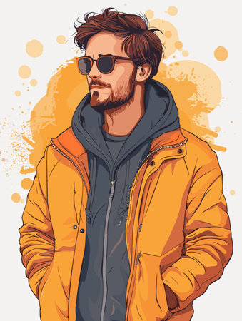 Hipster guy in yellow jacket and sunglasses. Vector illustration.のイラスト素材