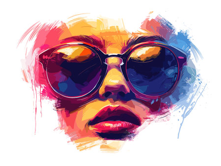 Portrait of a beautiful young woman with sunglasses. Vector illustration.のイラスト素材