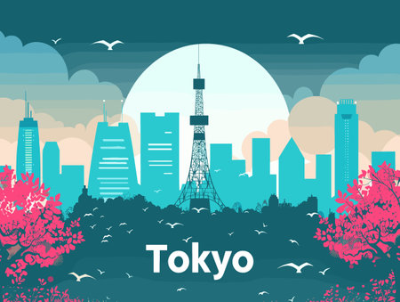 Tokyo City Beautiful Vector Illustration for Postcards, Web Sites and Your Design.のイラスト素材