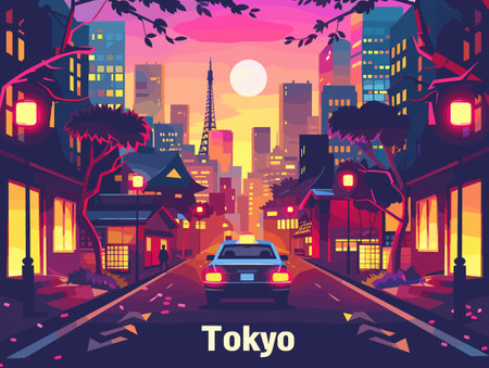 Tokyo City Beautiful Vector Illustration for Postcards, Web Sites and Your Design.のイラスト素材